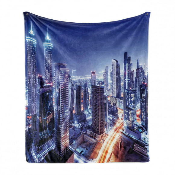 70 x 90 Ambesonne Landscape Soft Flannel Fleece Throw Blanket Multicolor Dubai Downtown with Cityscape Skyscrapers Sunset Middle East City Photo Cozy Plush for Indoor and Outdoor Use 